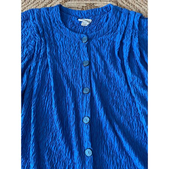 Vtg. RICCARDO Electric Blue Crinkle fabric Swing Coat - Picture 3 of 9
